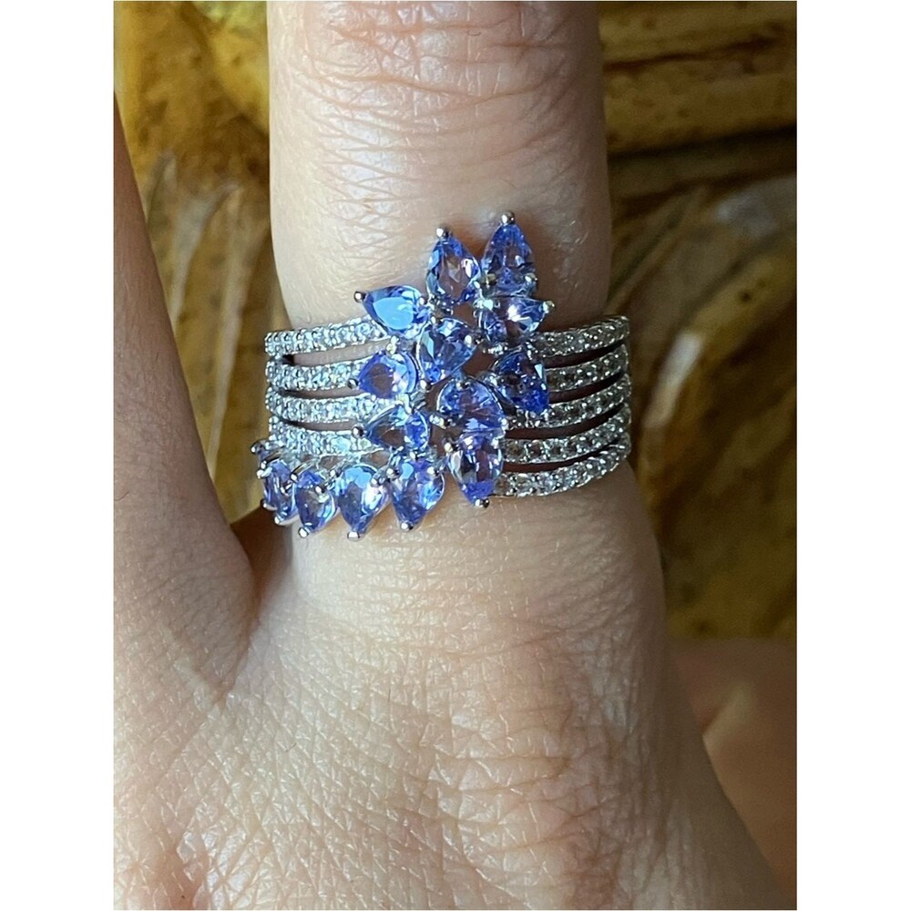 Genuine Tanzanite Sterling Silver Cocktail Ring Size 8
